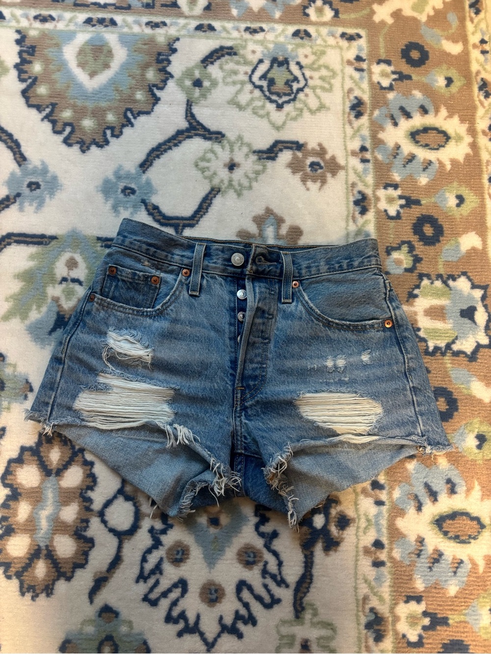 Levi's Distressed Cutoff Jean Shorts - Blue Denim